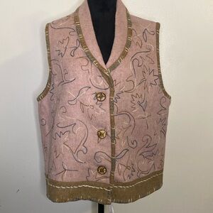 IVY Sz Large Pink and Tan Wool Blend Embroidered Vest with unique  buttons